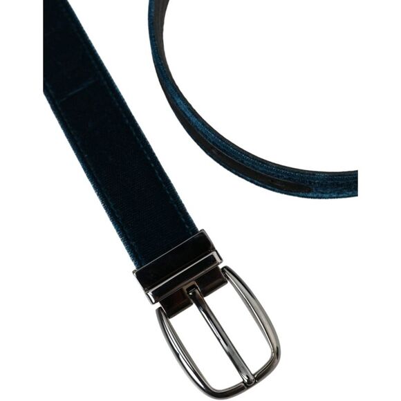 Dolce & Gabbana Blue Velvet Leather Silver Metal Buckle Men\'s Belt